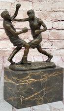 Boxers Boxing Sparring Bronze Metal Sculpture on Marble Base