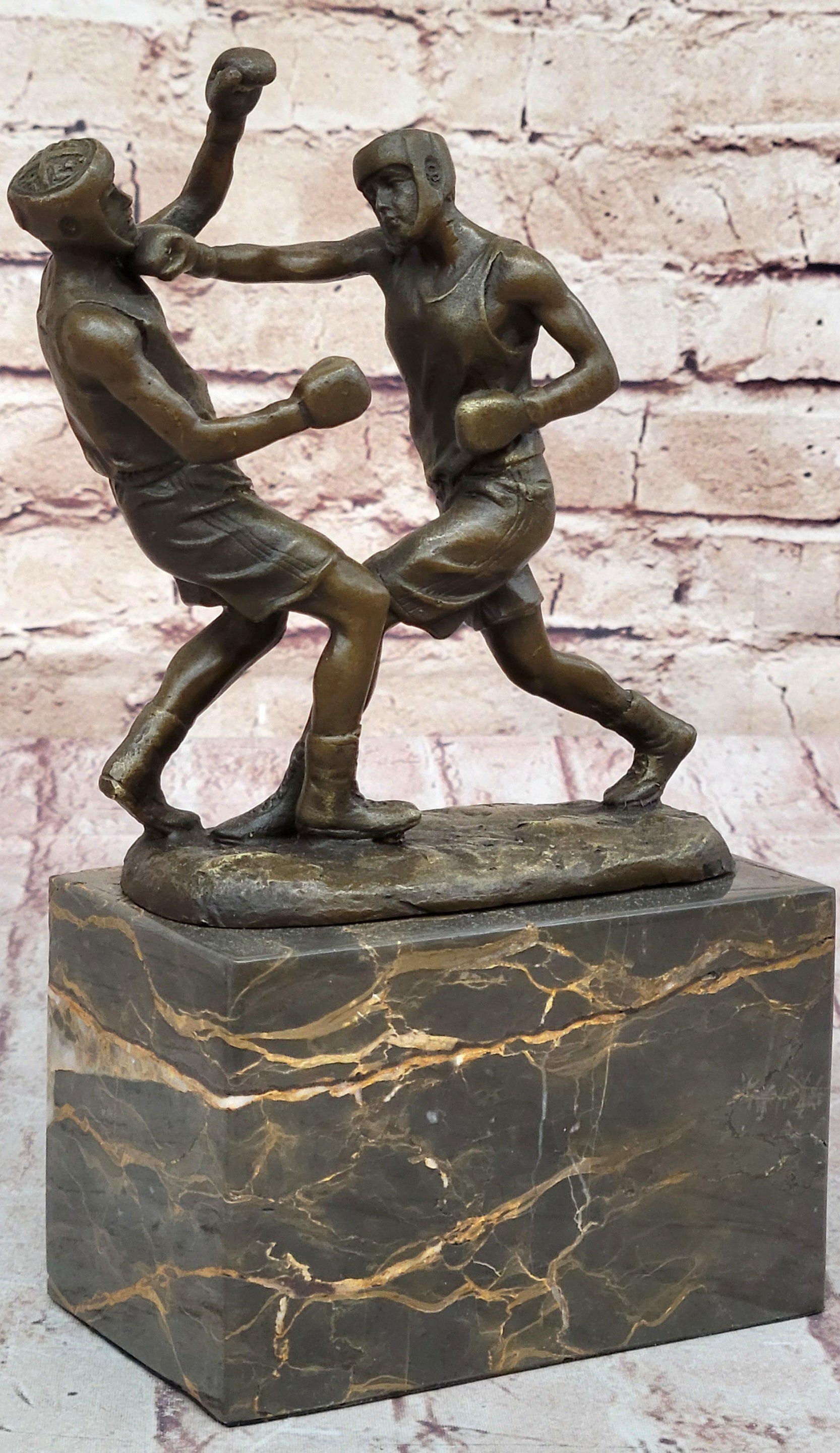 Boxers Boxing Sparring Bronze Metal Sculpture on Marble Base