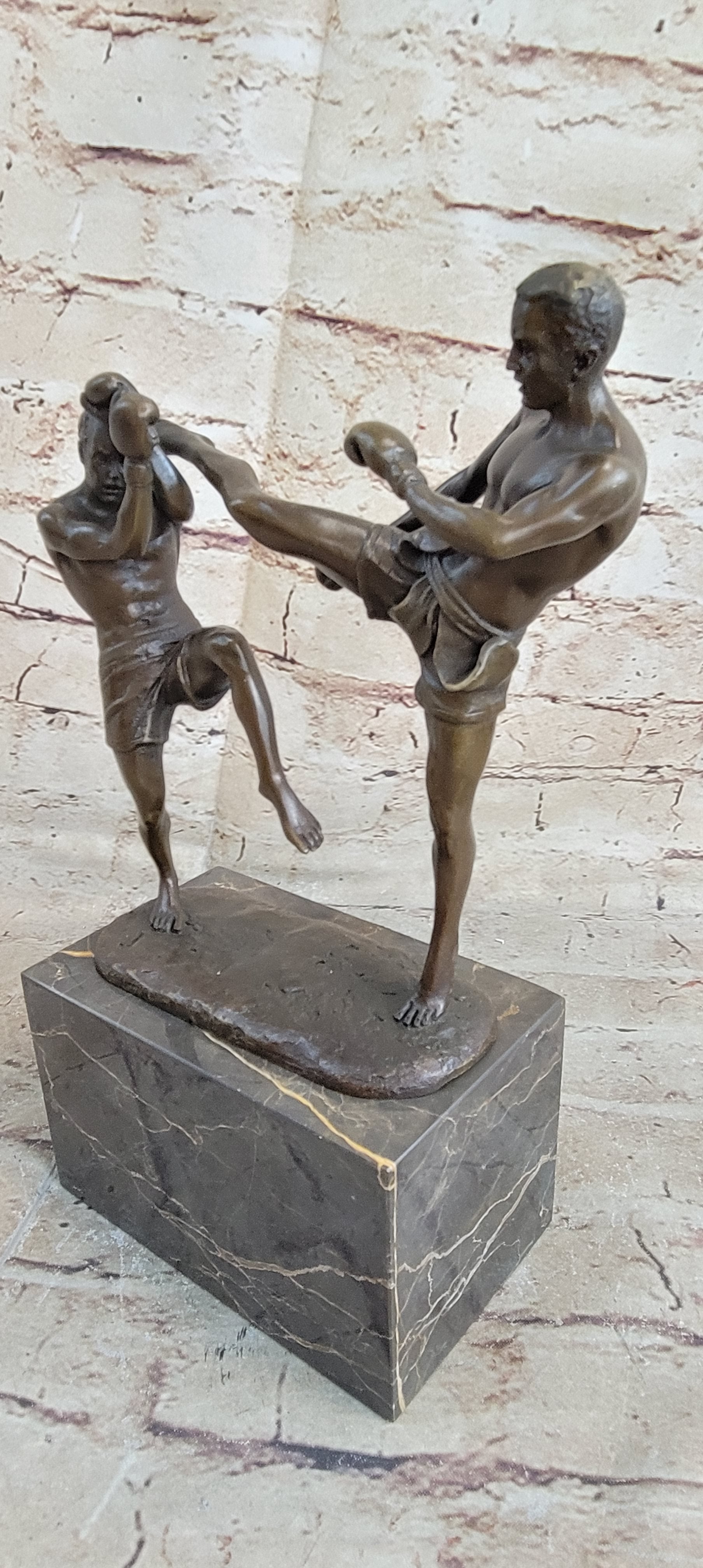 Signed Milo Kick Boxer Bronze Sculpture Marble Base