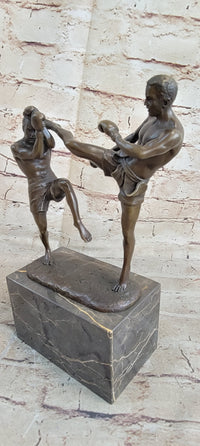 Signed Milo Kick Boxer Bronze Sculpture Marble Base