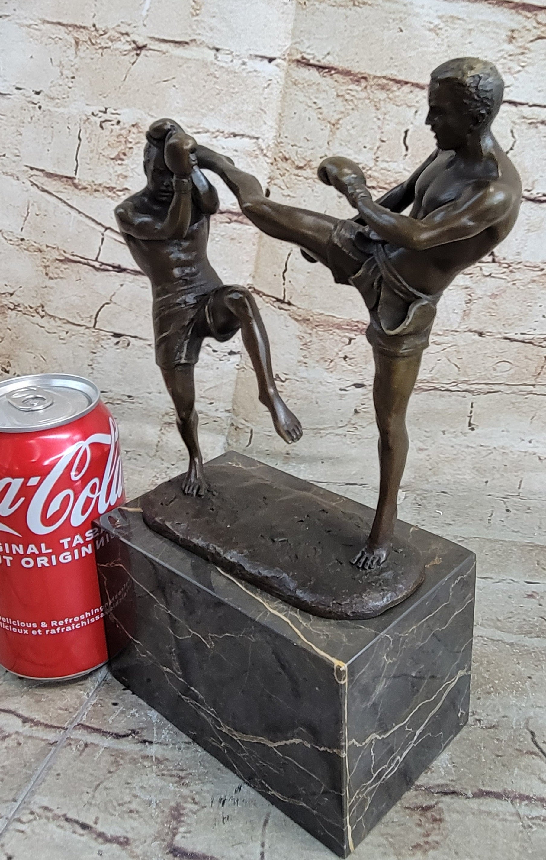 Signed Milo Kick Boxer Bronze Sculpture Marble Base