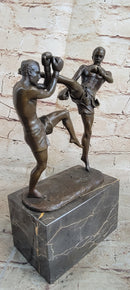 Signed Milo Kick Boxer Bronze Sculpture Marble Base