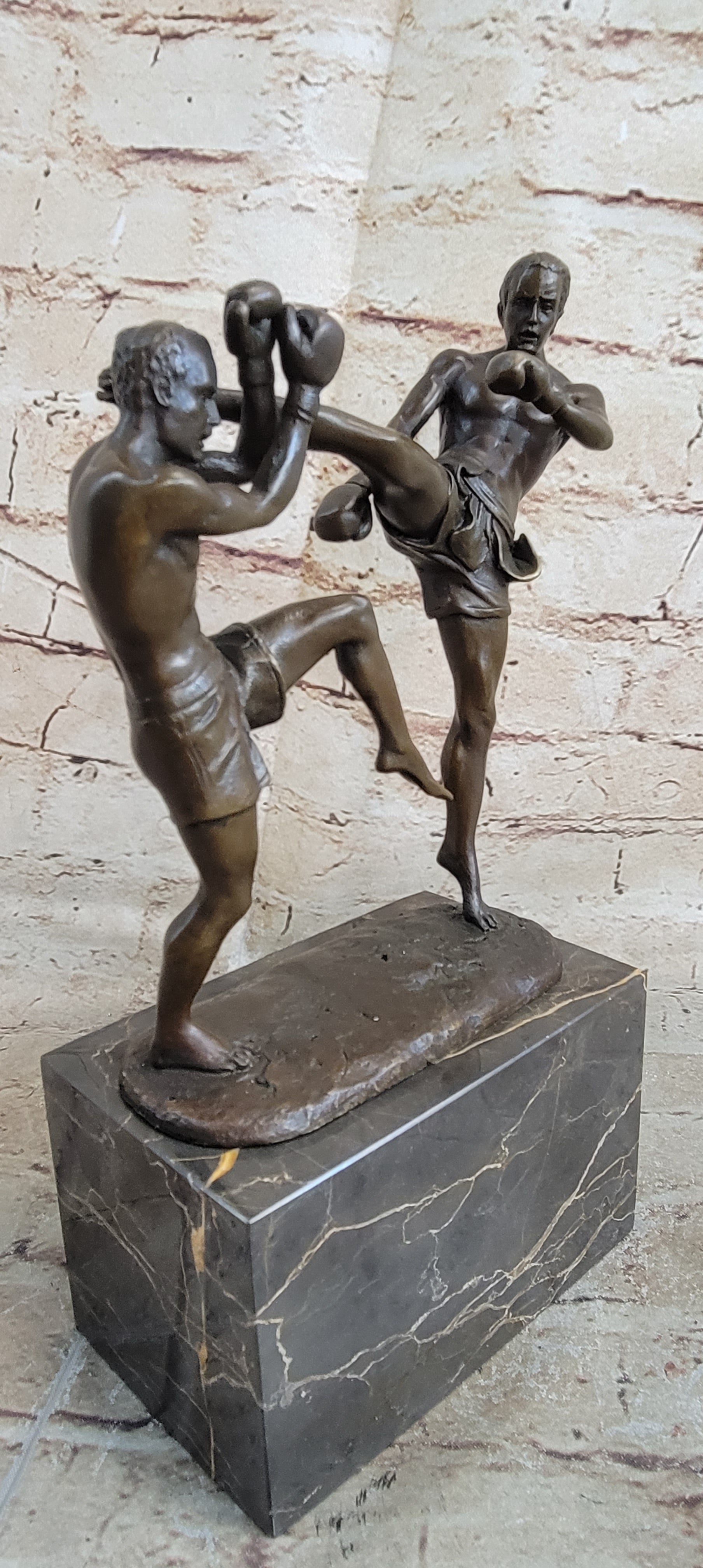 Signed Milo Kick Boxer Bronze Sculpture Marble Base