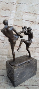 Signed Milo Kick Boxer Bronze Sculpture Marble Base