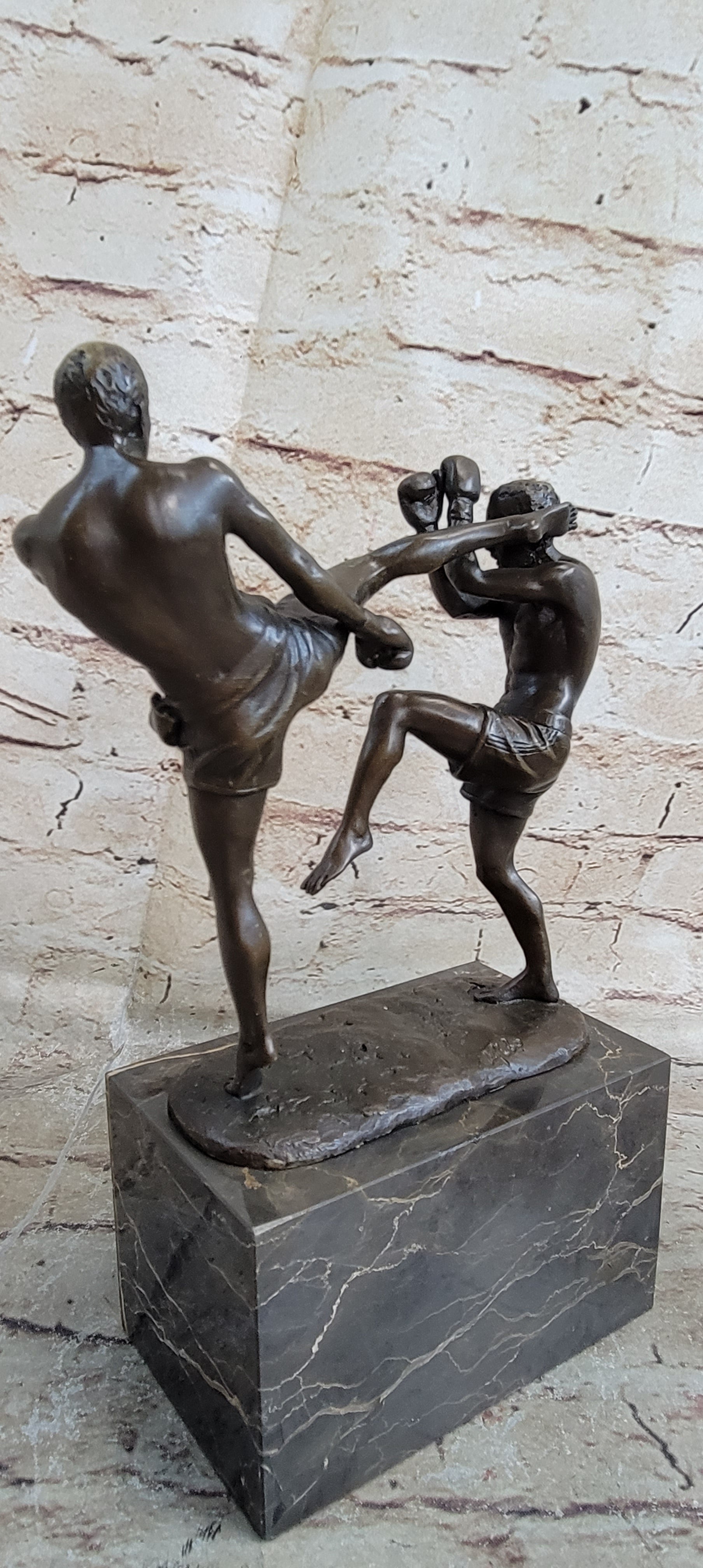 Signed Milo Kick Boxer Bronze Sculpture Marble Base