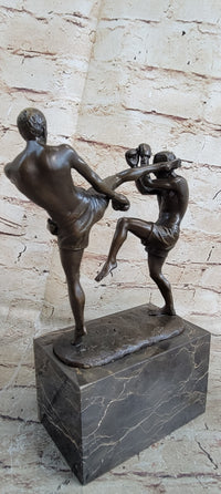 Signed Milo Kick Boxer Bronze Sculpture Marble Base
