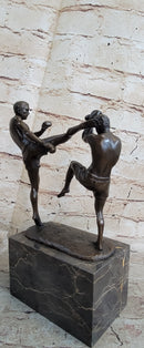Signed Milo Kick Boxer Bronze Sculpture Marble Base
