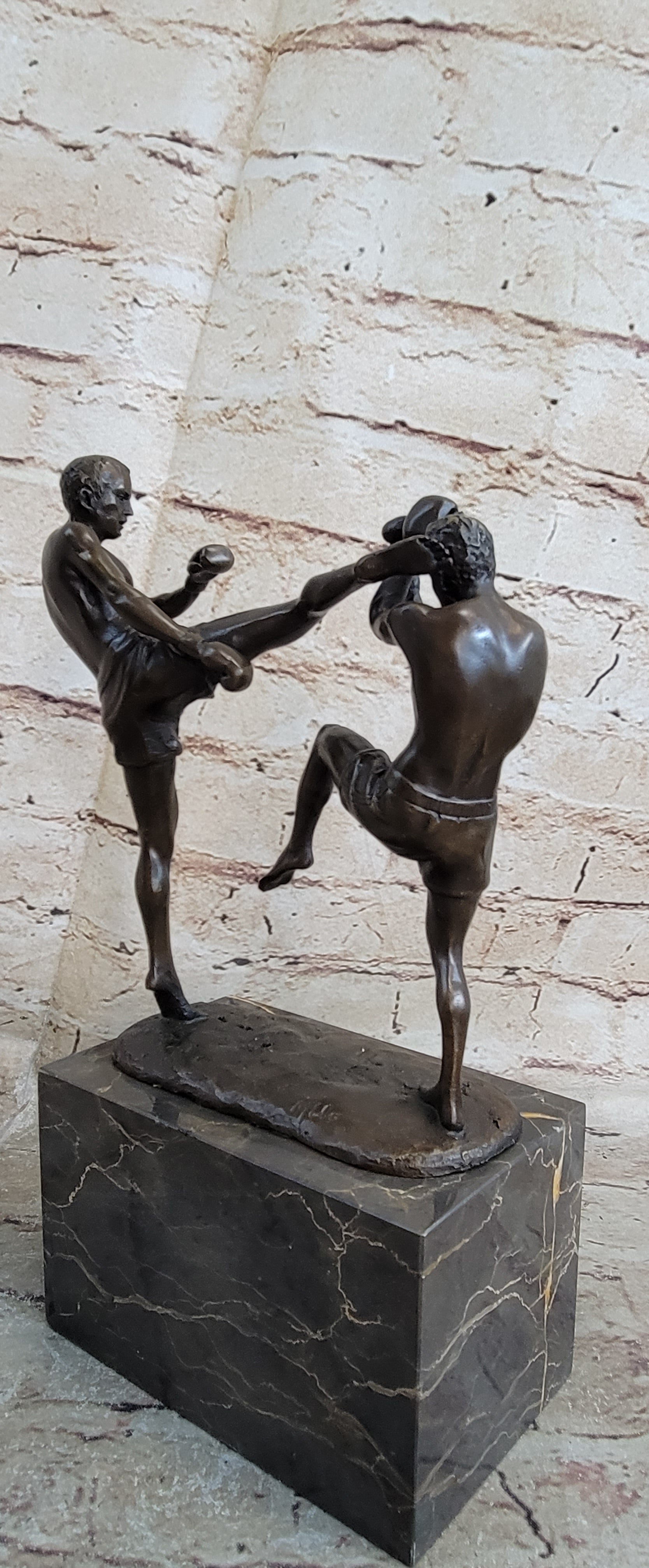 Signed Milo Kick Boxer Bronze Sculpture Marble Base