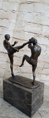 Signed Milo Kick Boxer Bronze Sculpture Marble Base
