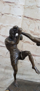 Signed Milo Kick Boxer Bronze Sculpture Marble Base