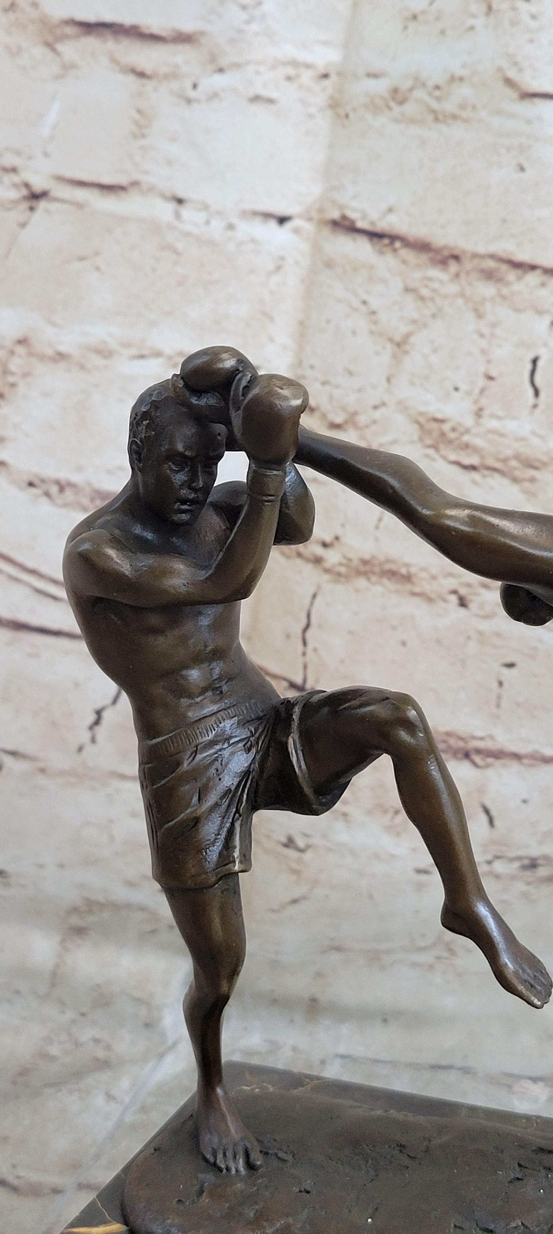 Signed Milo Kick Boxer Bronze Sculpture Marble Base