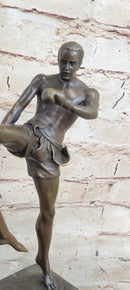 Signed Milo Kick Boxer Bronze Sculpture Marble Base