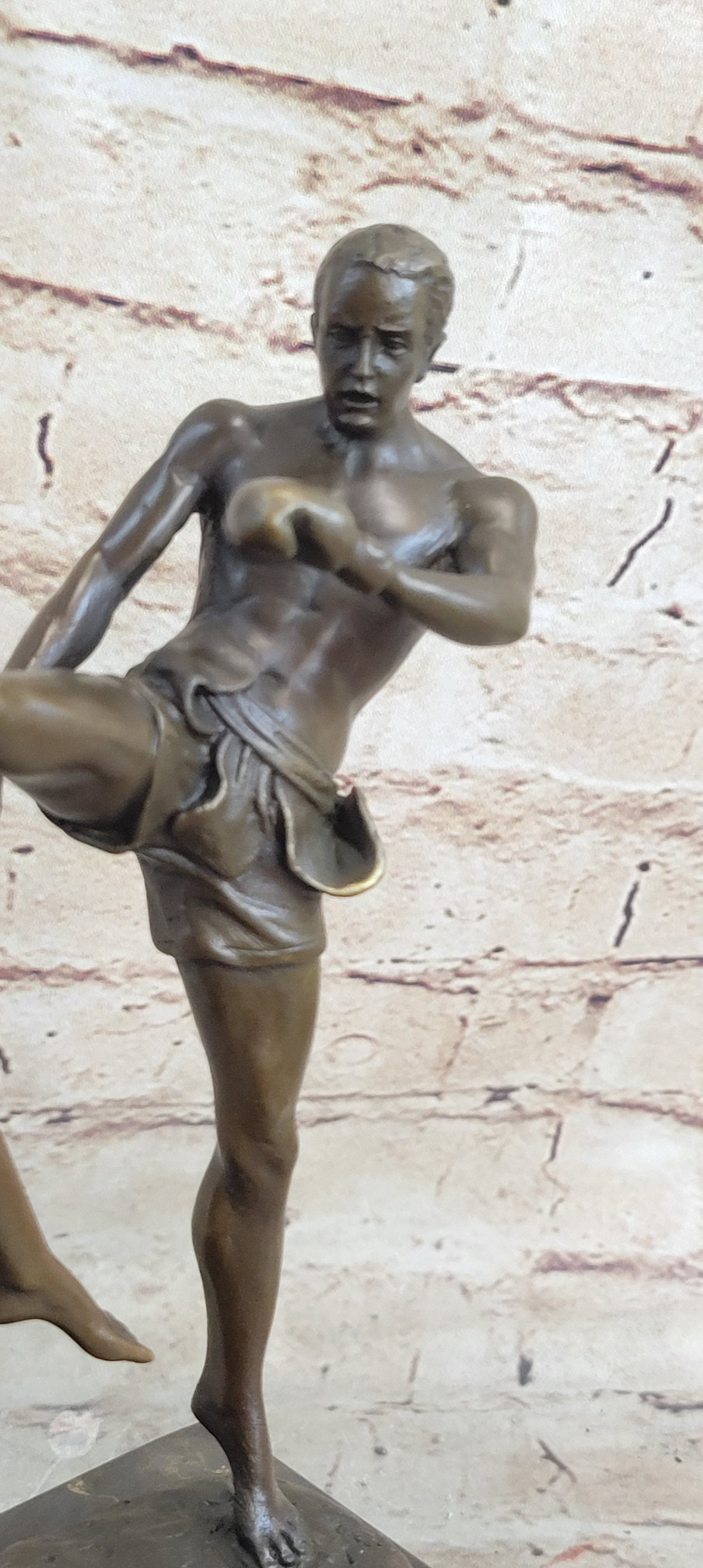 Signed Milo Kick Boxer Bronze Sculpture Marble Base