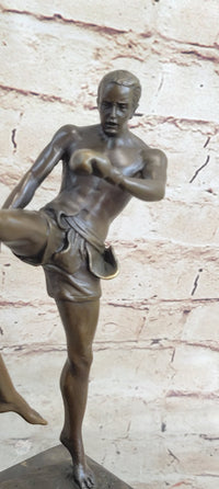 Signed Milo Kick Boxer Bronze Sculpture Marble Base