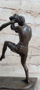 Signed Milo Kick Boxer Bronze Sculpture Marble Base