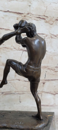 Signed Milo Kick Boxer Bronze Sculpture Marble Base