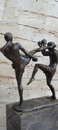 Signed Milo Kick Boxer Bronze Sculpture Marble Base