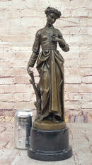 Maiden with Rose - Bronze Female Figure on Marble Base