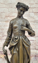 Maiden with Rose - Bronze Female Figure on Marble Base