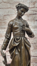 Maiden with Rose - Bronze Female Figure on Marble Base