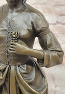 Maiden with Rose - Bronze Female Figure on Marble Base