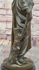 Maiden with Rose - Bronze Female Figure on Marble Base