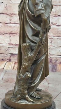 Maiden with Rose - Bronze Female Figure on Marble Base