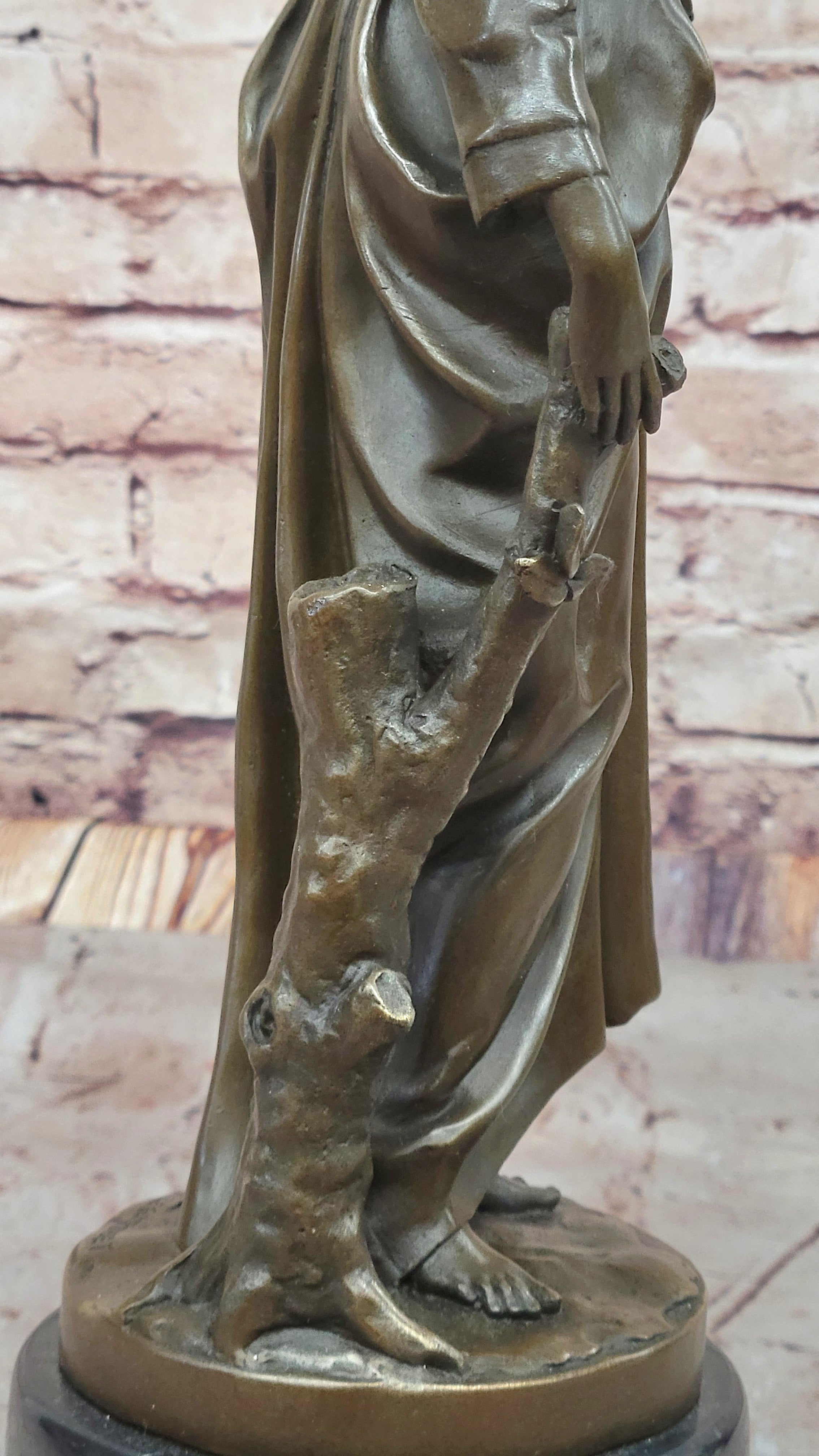 Maiden with Rose - Bronze Female Figure on Marble Base