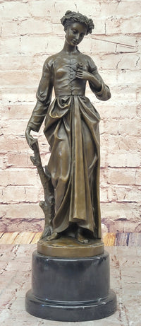 Maiden with Rose - Bronze Female Figure on Marble Base