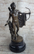 Greek Roman God Apollo as an Archer Holding Bow Bronze Sculpture Statue Nude Figure