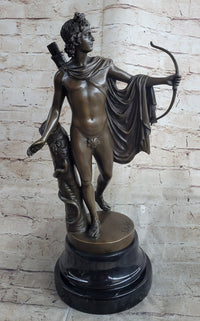 Greek Roman God Apollo as an Archer Holding Bow Bronze Sculpture Statue Nude Figure