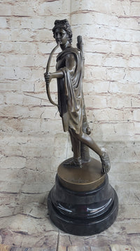 Greek Roman God Apollo as an Archer Holding Bow Bronze Sculpture Statue Nude Figure