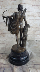 Greek Roman God Apollo as an Archer Holding Bow Bronze Sculpture Statue Nude Figure