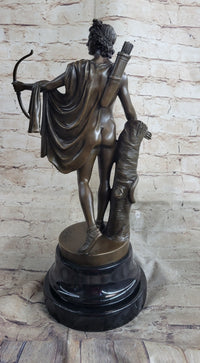 Greek Roman God Apollo as an Archer Holding Bow Bronze Sculpture Statue Nude Figure