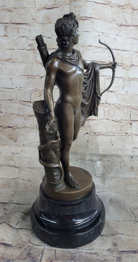Greek Roman God Apollo as an Archer Holding Bow Bronze Sculpture Statue Nude Figure