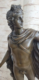Greek Roman God Apollo as an Archer Holding Bow Bronze Sculpture Statue Nude Figure