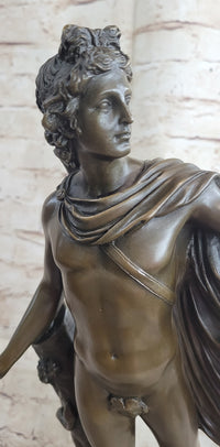 Greek Roman God Apollo as an Archer Holding Bow Bronze Sculpture Statue Nude Figure