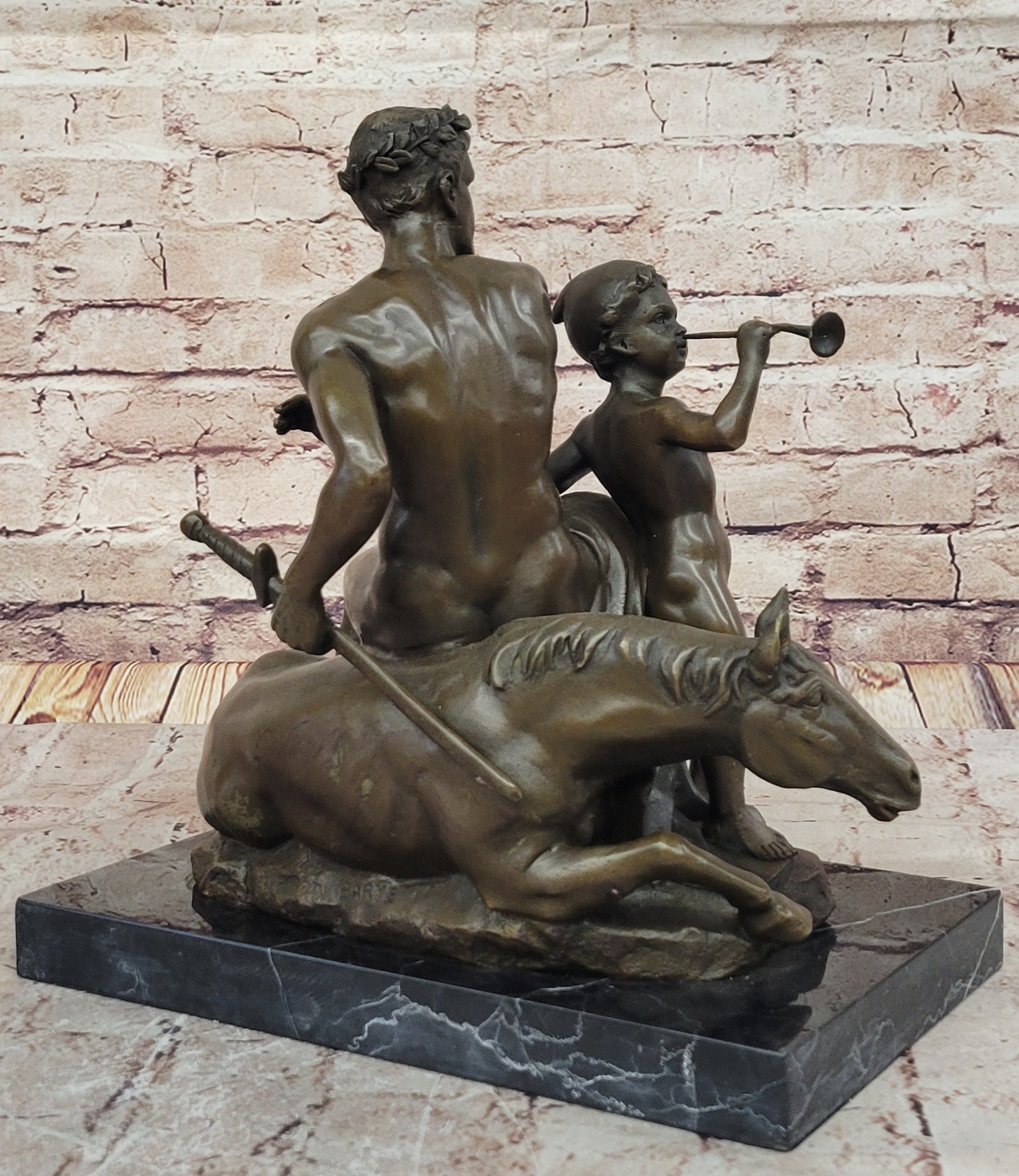 Bronze Sculpture of Roman Emperor with Child and Horse