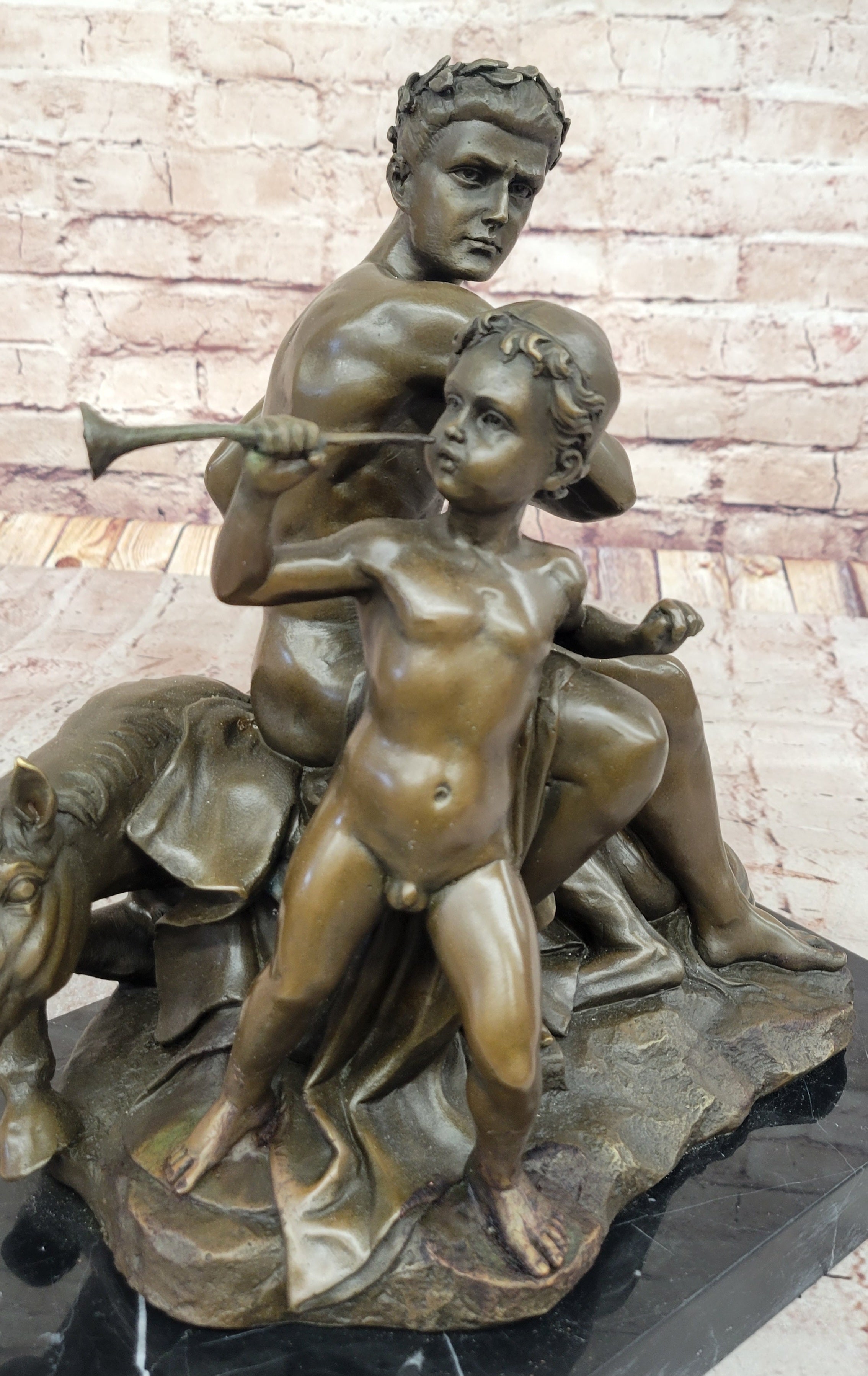 Bronze Sculpture of Roman Emperor with Child and Horse