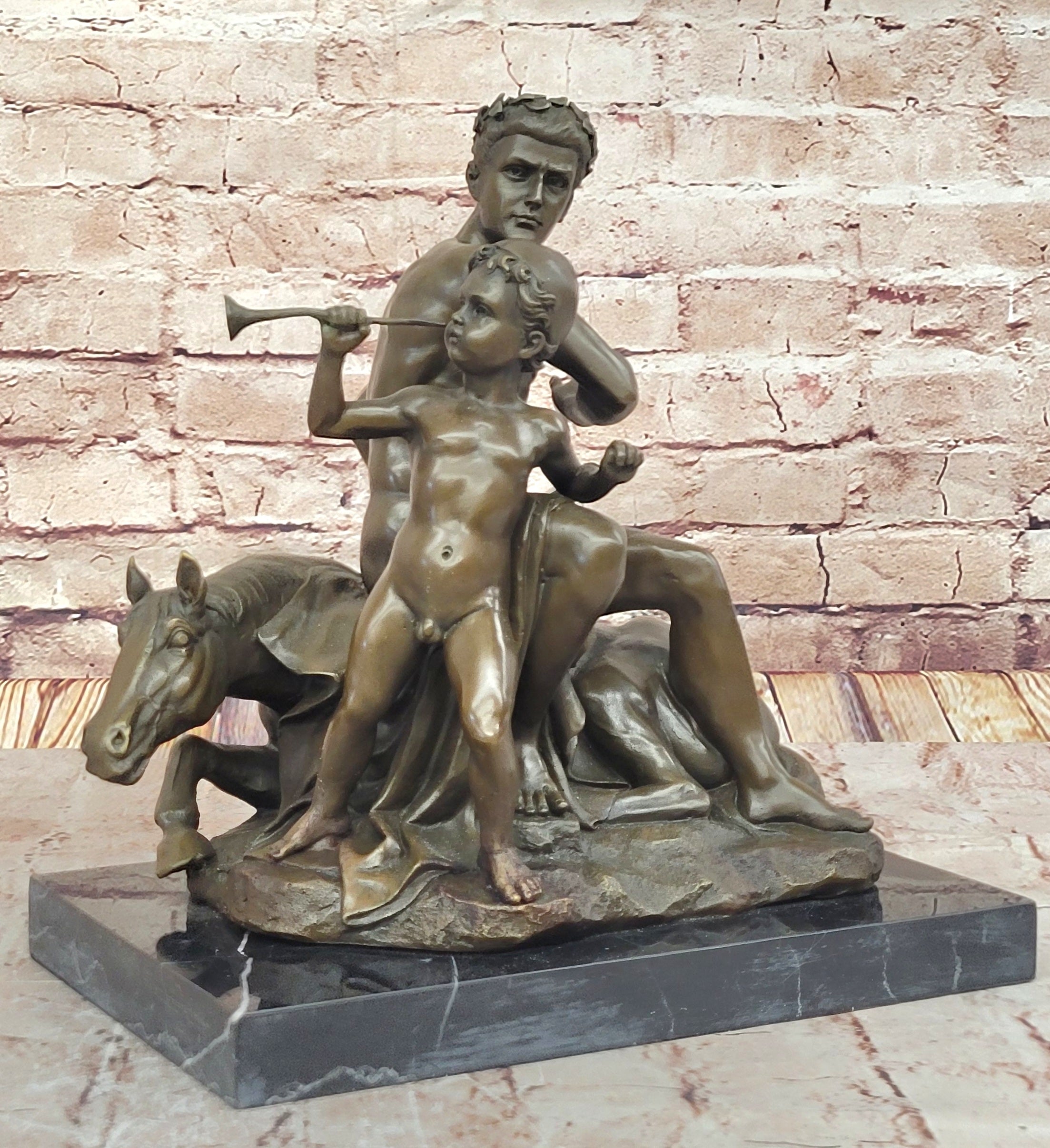 Bronze Sculpture of Roman Emperor with Child and Horse