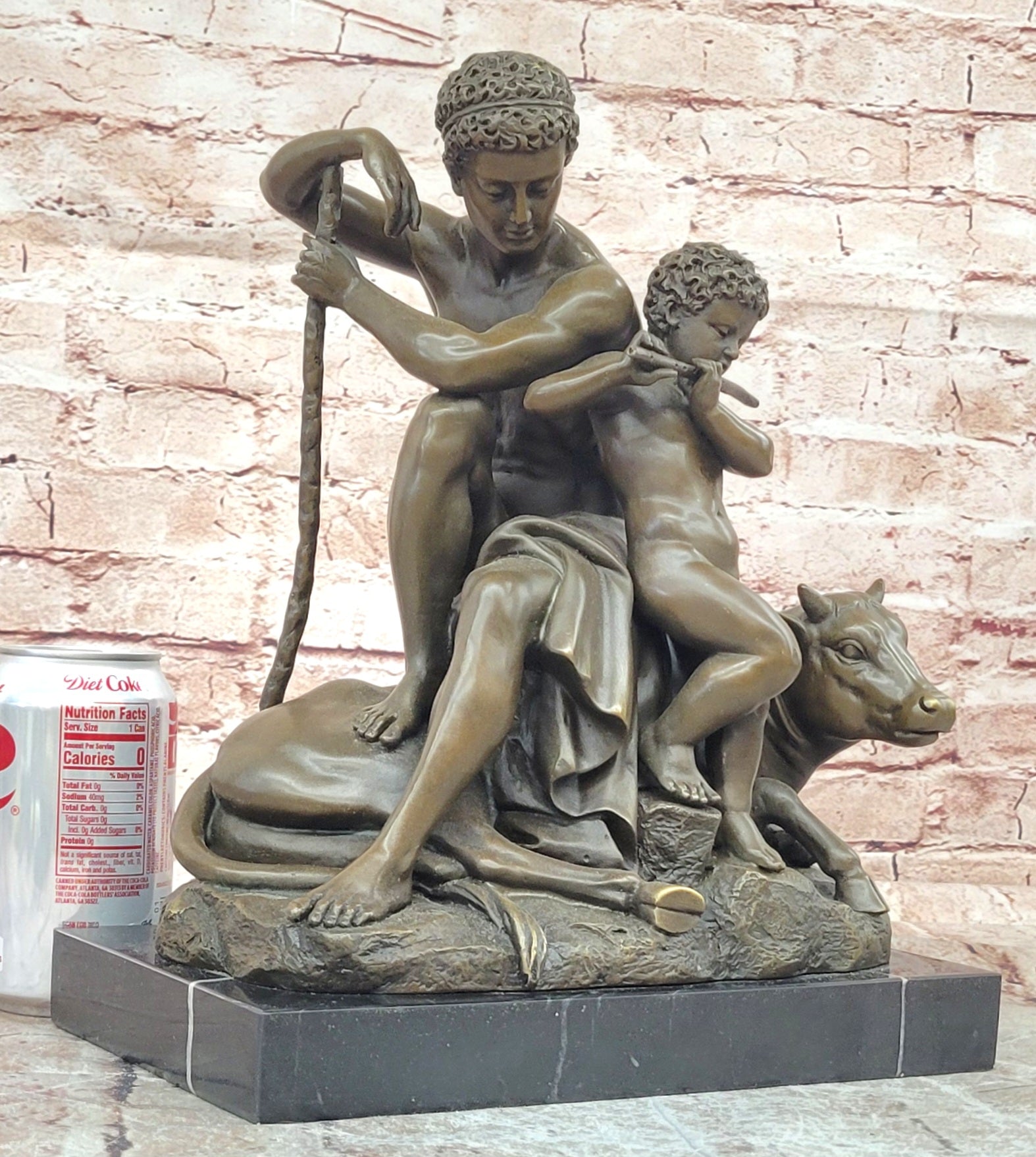Bronze Sculpture Hercules with a Child playing Flute Resting on top of a Bull Barye