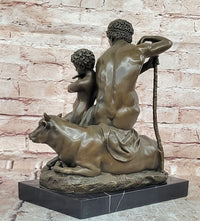 Bronze Sculpture Hercules with a Child playing Flute Resting on top of a Bull Barye