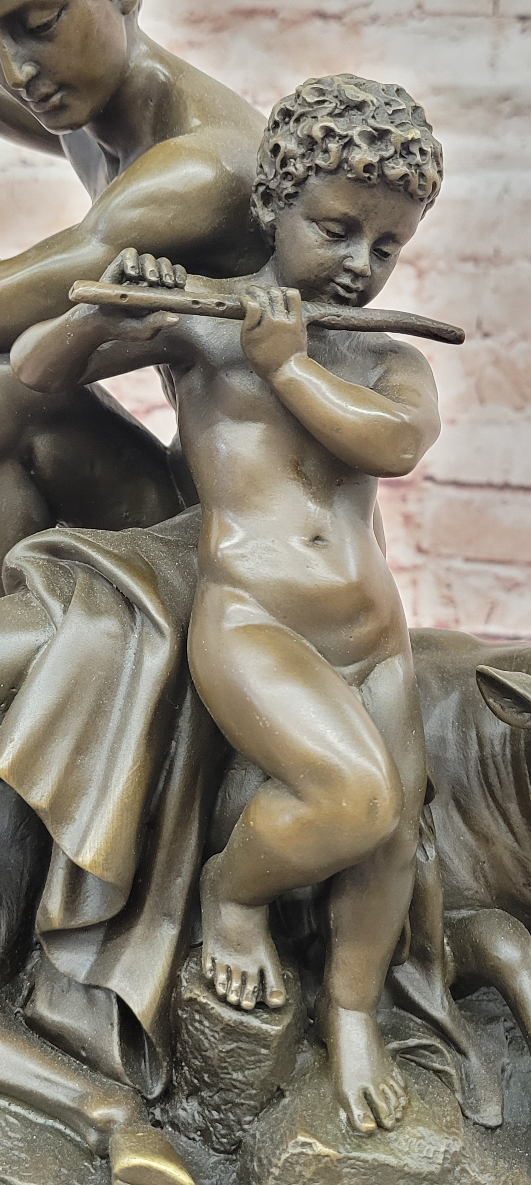 Bronze Sculpture Hercules with a Child playing Flute Resting on top of a Bull Barye