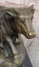 Bronze Sculpture Hercules with a Child playing Flute Resting on top of a Bull Barye