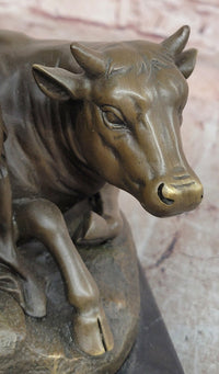 Bronze Sculpture Hercules with a Child playing Flute Resting on top of a Bull Barye