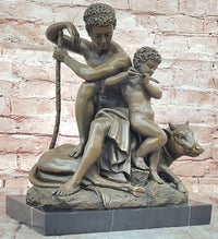 Bronze Sculpture Hercules with a Child playing Flute Resting on top of a Bull Barye