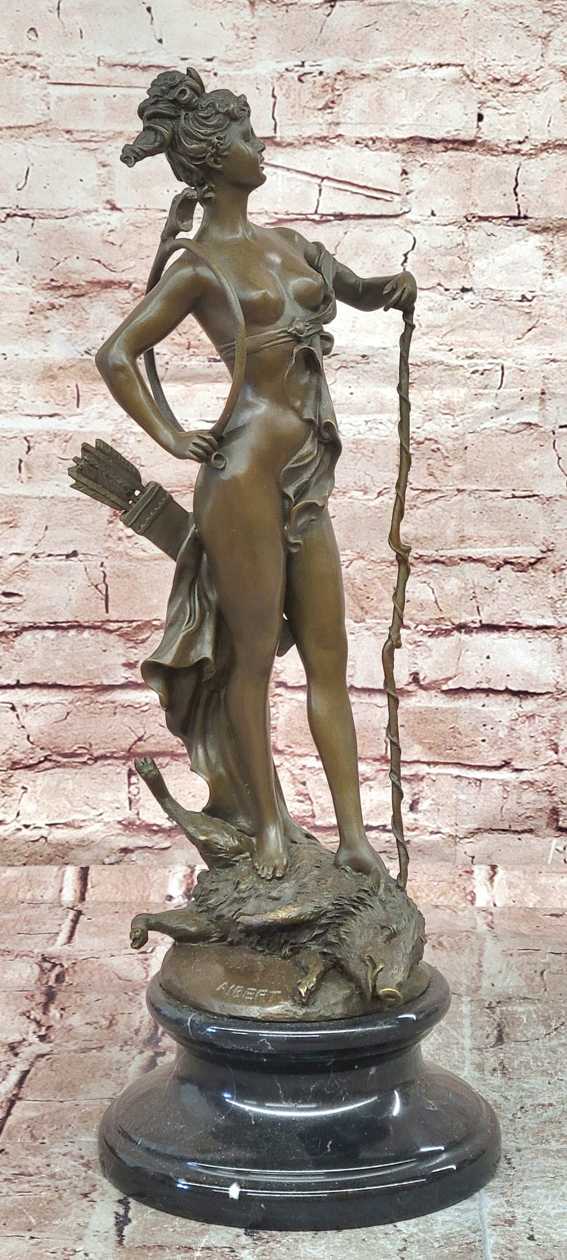 Diana On Wild Boar Roman Goddess of Hunt Mythology Artwork Bronze Sculpture