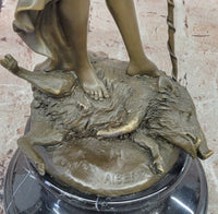 Diana On Wild Boar Roman Goddess of Hunt Mythology Artwork Bronze Sculpture