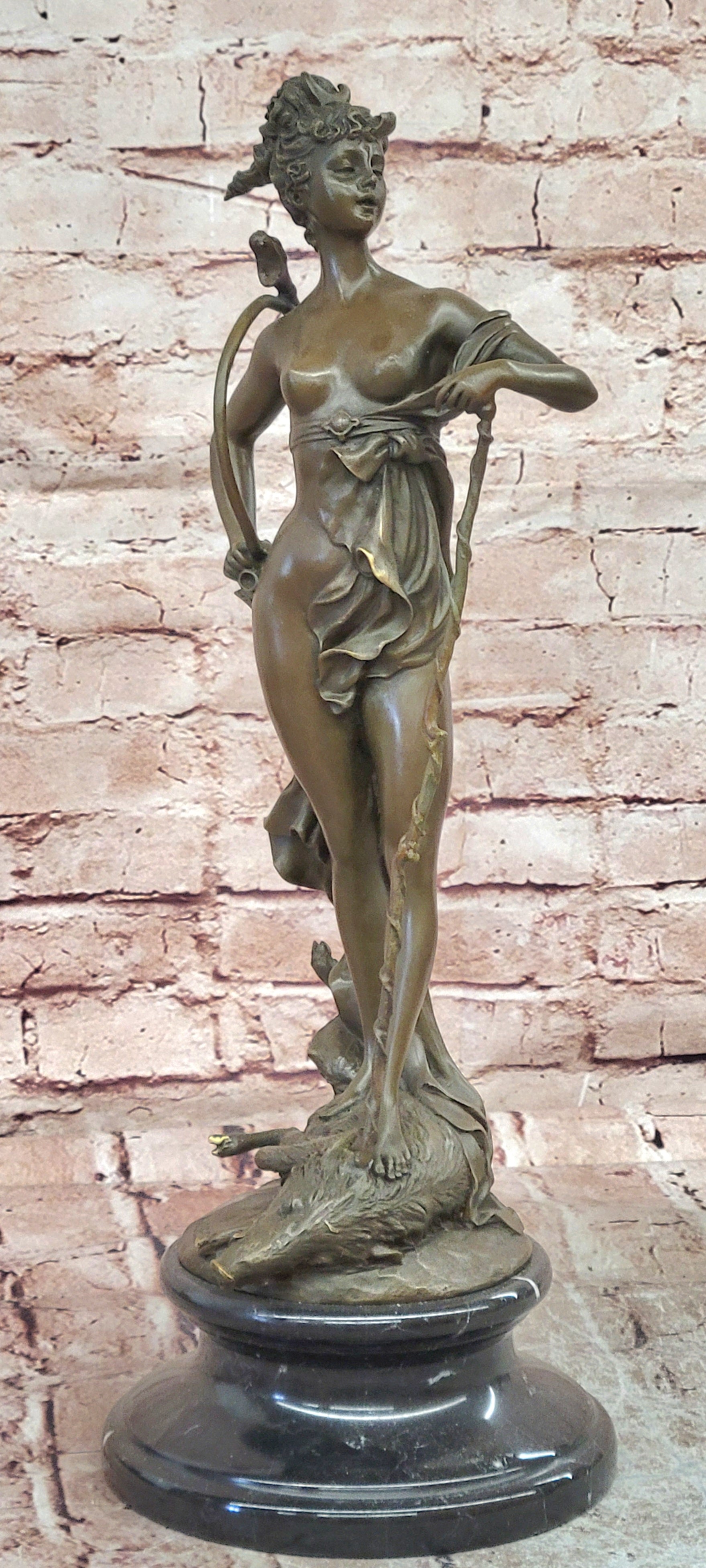 Diana On Wild Boar Roman Goddess of Hunt Mythology Artwork Bronze Sculpture