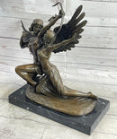 Bronze Sculpture of Winged Lovers Zephyrus & Psyche on Marble Base